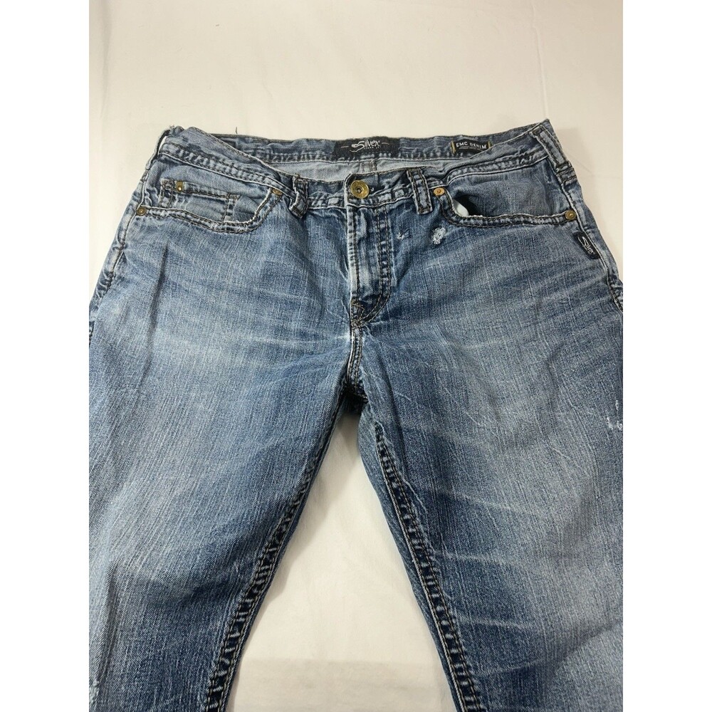 Silver Jeans Grayson Straight Mens 36x30 Stretch Medium Wash Distressed Denim